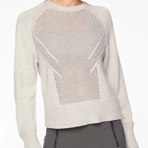 Athleta Light Gray Open-Weave Crewneck Sweater